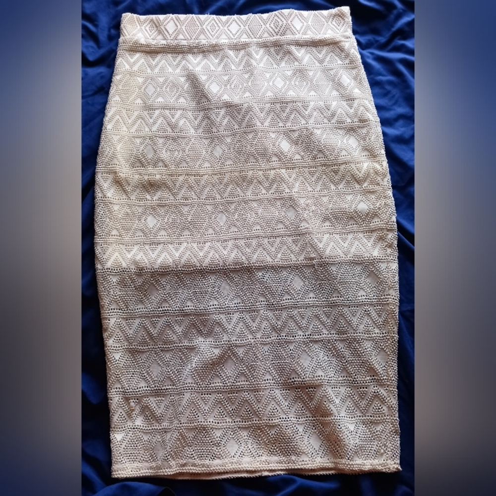 Forever 21 Cream Corded Lace Midi Skirt